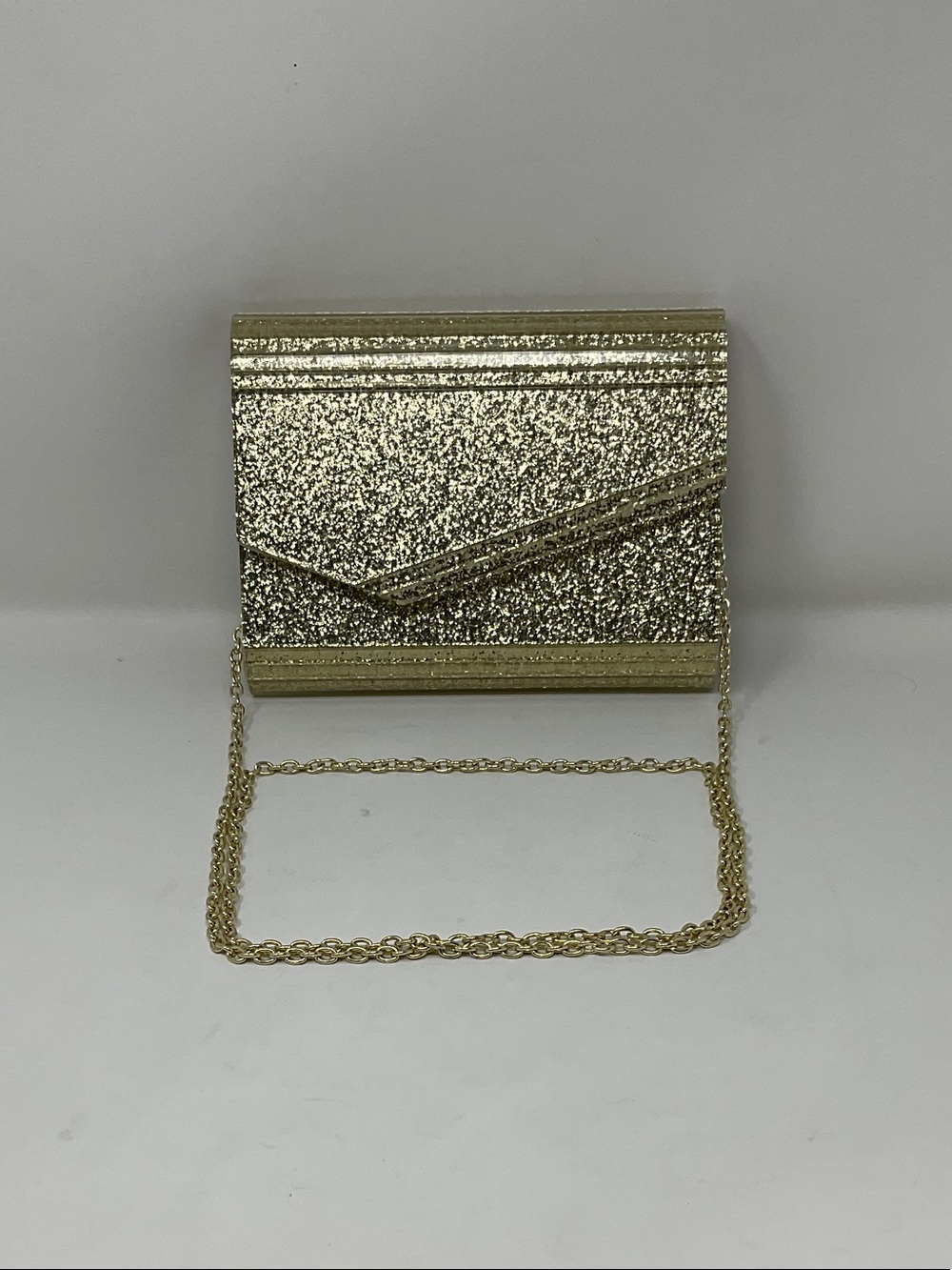 INC International Concepts Gold Glitter Envelope Clutch with Chain